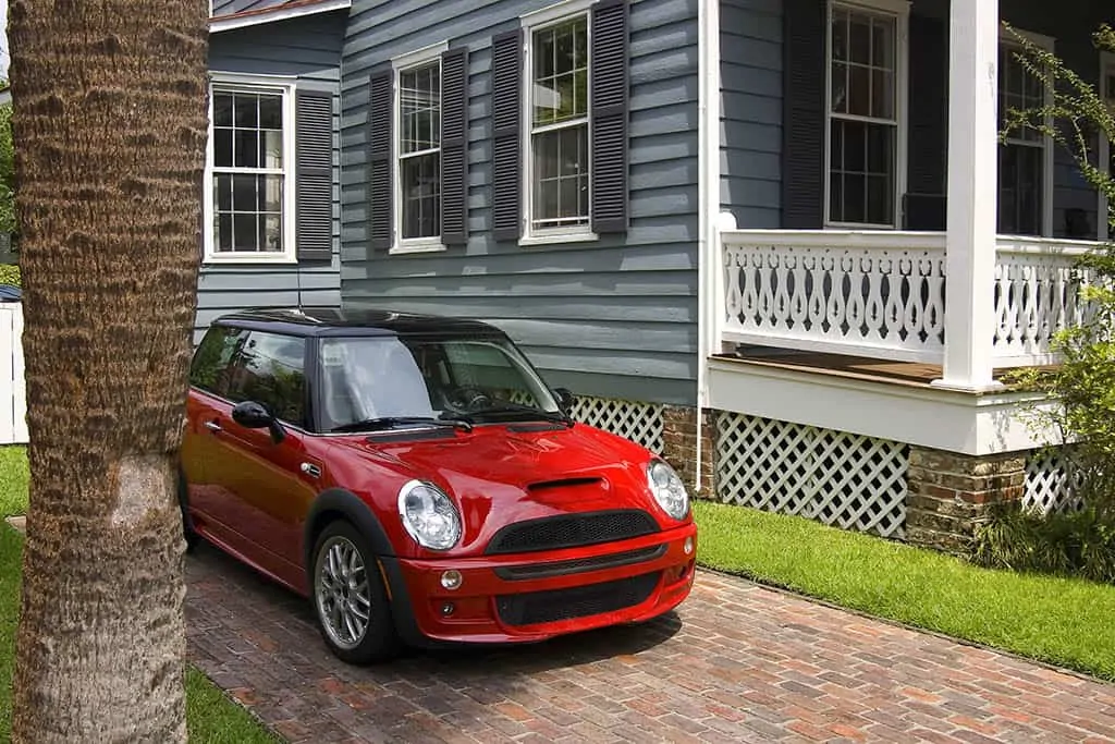 A mini-cooper parked next to a customer's house in Mays Landing, NJ